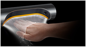 Close up of the Dyson Airblade 9kJ hand dryer's Curved Blade™ design