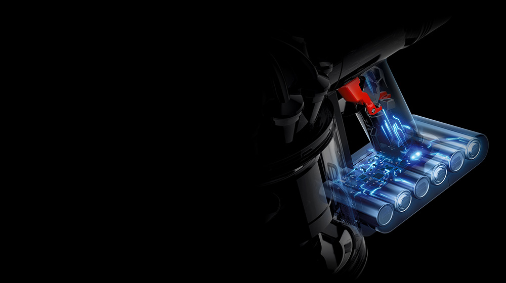 Cutaway image of the Dyson V8 Slim's six-cell lithium-ion battery